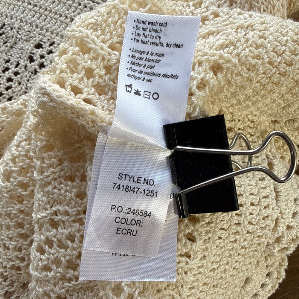 Paige Womens Kassandra Sweater Size S Crochet Neutral Ecru Cotton Ruffle Scallop - Picture 9 of 9